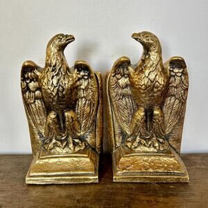 Vintage Pair of Gilt Gold American Eagle Bookends | Americana Country Decor